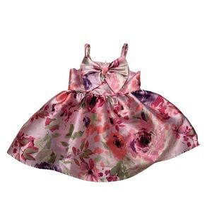Zunie Pink Floral Satin Dress with Bow